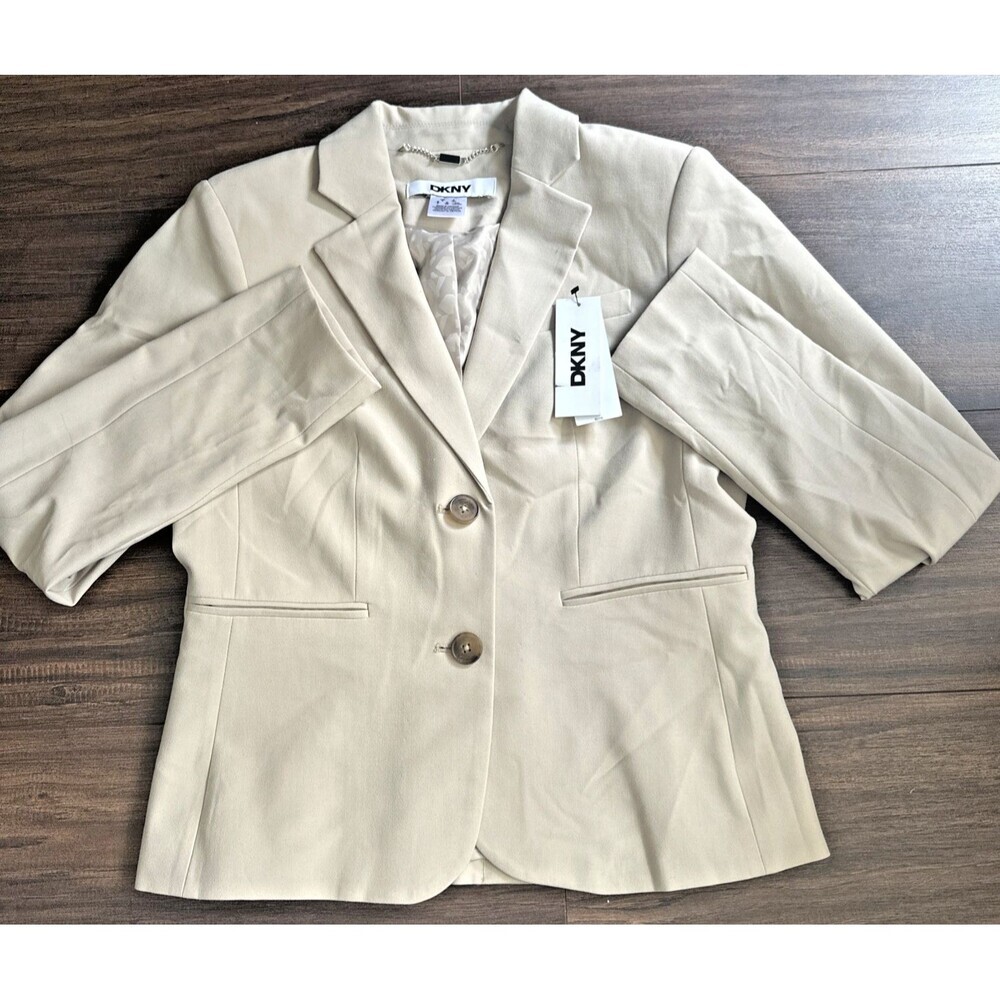 DKNY Women's Cropped Classic Double-Button Blazer Jacket Beige Chic Size 8